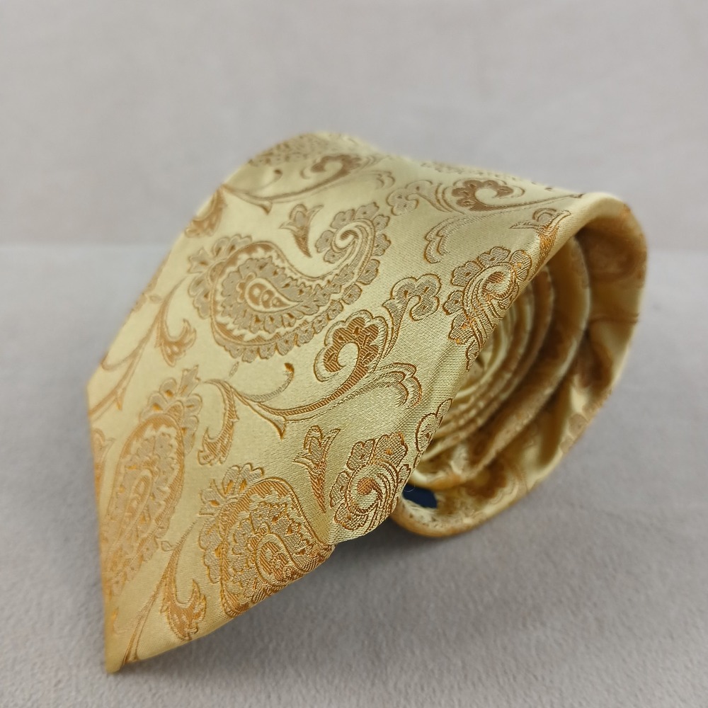 Paul Frederick 3x58 Mens Tie‎ Silk Jacquard Paisley Yellow